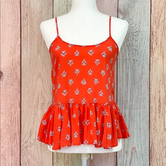 ‼️CLEARANCE SALE‼️ Women’s Old Navy Orange Floral Print Ruffle Cropped Tank Top - Picture 1 of 9
